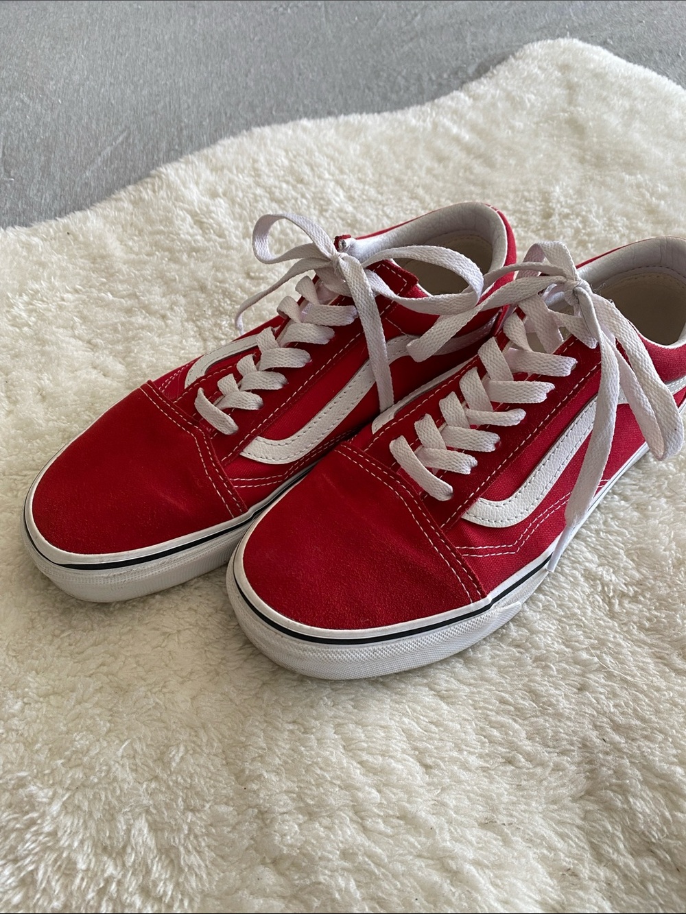 Vans Old Skool Sneakers in Red and White- Women's Size 7.5; Men's Size 6